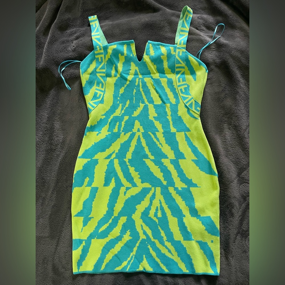 Fashion Nova Teal and Lime Knit Dress
